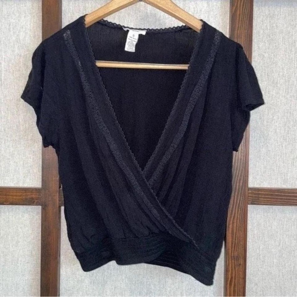 Japna Boho Chic Sexy Crop Top Wrap Blouse Small Black Dark Fairy Ren Faire y2k